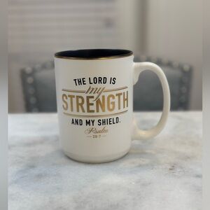 Strength and Shield White and Black Inspirational Ceramic Coffee Mug -Psalm 28:7
